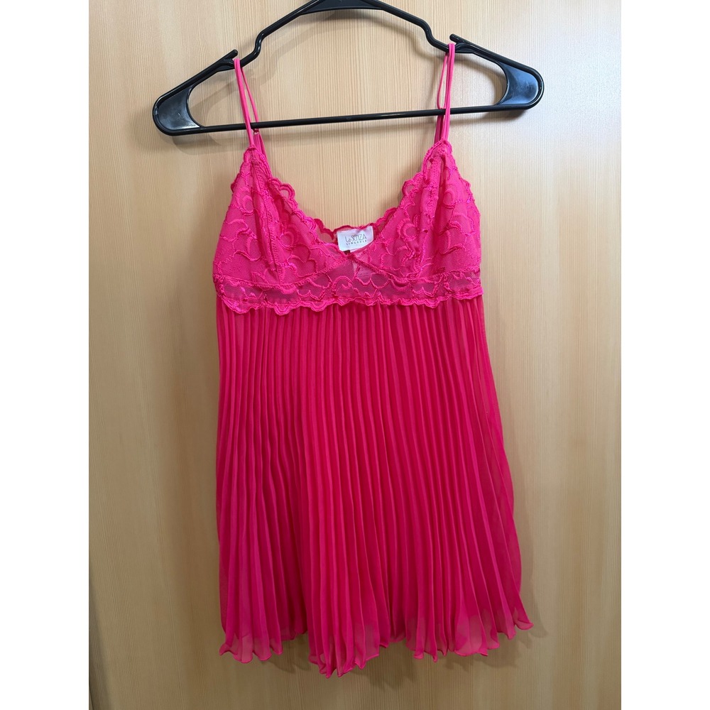 La Senza Lingerie Hot Pink Lace Pleated Babydoll Top Camisole Nightgown